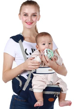 Baby Hip Seat Carrier Baby Waist Stool for Child Infant Toddler with Adjustable Strap Buckle Pocket Soft Inner Huge Storage (Dark Blue)