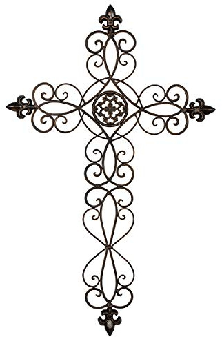 Retrome 28 H Large Cross Wall Decor, Metal Wall Cross for Home Decor, Fleur-De-Lis Decor