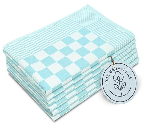 ZOLLNER 6er Set Geschirrtücher Baumwolle in 65x65 cm - extrem saugstarke und robuste Küchentücher - waschbar bis 60°C – in Mint kariert - Gastronomiequalität - Oeko Tex® Zertifiziert