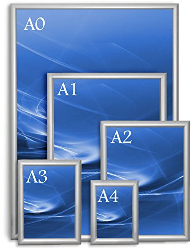 Floordirekt Opti-Clic - Cornice portafoto in formato DIN A2, colore argento, cornice intercambiabile per poster, pubblicità e menù, cornice per poster con bordi arrotondati in alluminio, a cambio