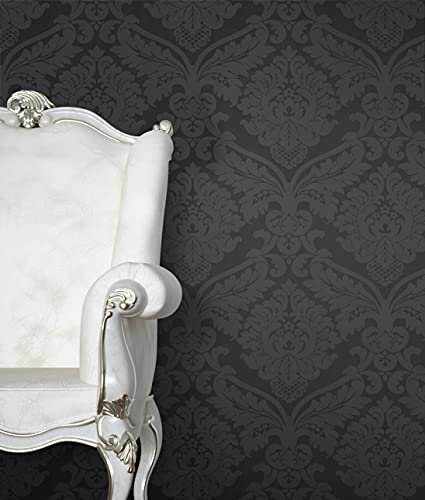 NEWROOM Papier peint Noir Ornement Papier - Baroque Somptuosité Glamour