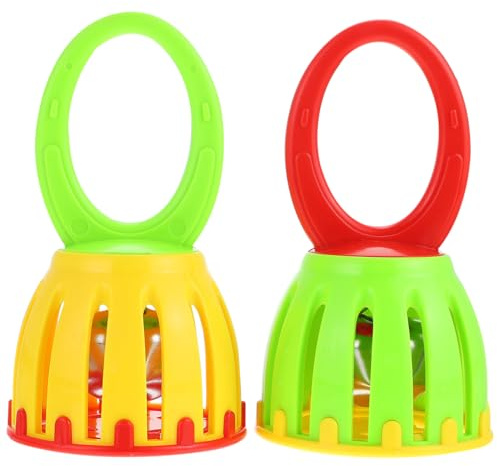 Handheld Jingle Ring Sleigh Bells: 2Pcs Cartoon Handbell Party Rattle Kids Bell Rattle Luminous Handbell Musical Instrument