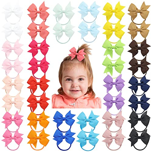 inSowni 40 Pack/20 Pairs Grosgrain Ribbon Bow Hair Ties Elastics Pigtail Ponytail Holders Bands Ropes Scrunchies for Baby Girls Toddlers Kids Children Teens