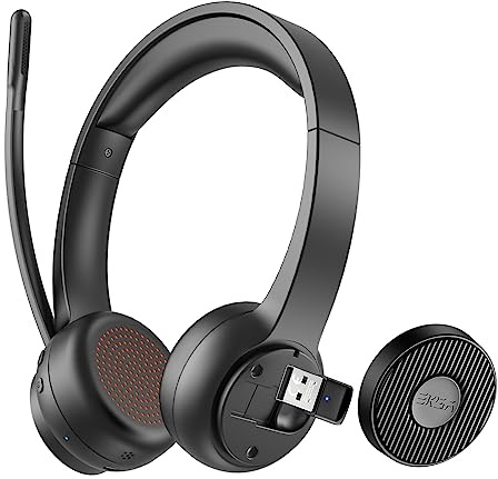 EKSA H16 Bluetooth HeadSet V5.2, Wireless Headset with Microphone Noise Canceling & USB Dongle, 55Hrs Playtime, Mic Mute, for Office/Call Center/Zoom/Teams