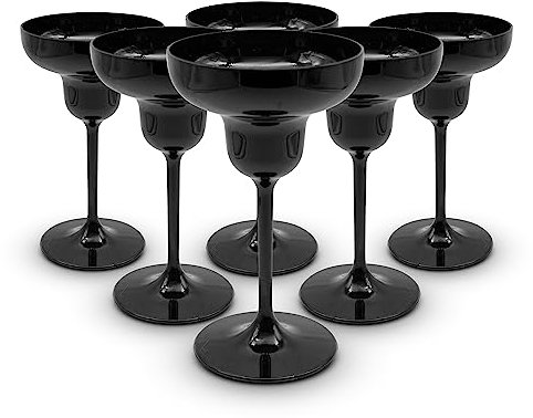 DOJA Barcelona | Vasos Plastico Margarita | Negro | Pack 6 | Copas Margarita Plastico Duro Reutilizable | Vasos Policarbonato Color Negro | Copas Plastico Margaritas, Cocktail Reutilizables
