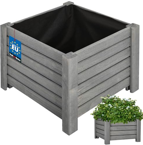 KOTARBAU® Växtlåda - Träplanteringslåda - 38 x 38 x 30 cm - Blomlåda - Planteringslåda Trä - Antracit - Planteringslåda för Balkong - Terrass Trädgård - Balkonglåda - med Vlies för Ogräs