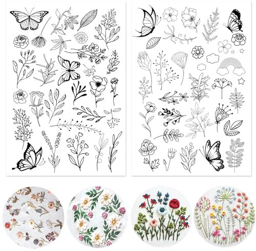 Kotkiddy 60 Stickvorlagen Wasserlöslich Stabilisator,Stickvlies Selbstklebend mit Blumenmustern,Stabilisatoren für Liebhaber des Stickens, Sticken für DIY Projekte
