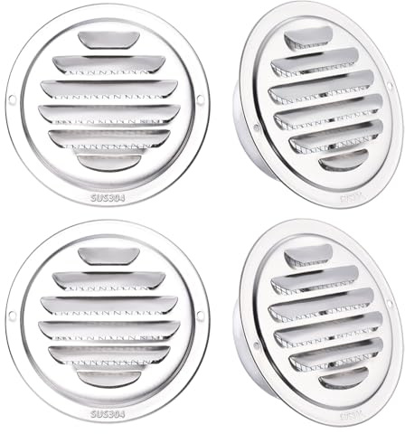 PATIKIL 304 Stainless Steel Air Vents, 3 Inch, 4pcs Round Louver Grille Vent Cover, Screen Mesh Soffit Air Outlet for Wall Ceiling Floor Ventilation