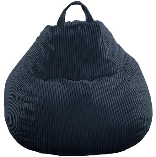 bananair - Sitzsack Cord für Kinder, Weich & Bequem, Maschinenwaschbarer Bezug, Gaming Sitzsack mit Schaumstoffflocken Füllung, Bean Bag (80x70 cm, Dunkelblau)