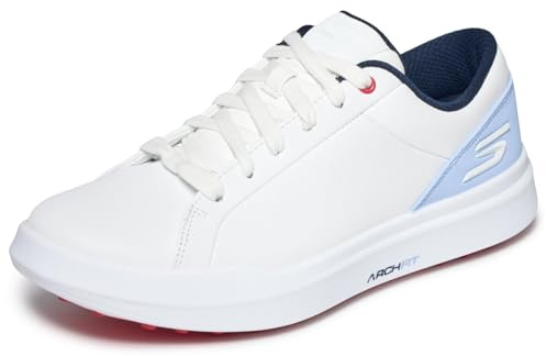 Skechers Go Golf Drive 6 Arch Chaussures de Golf imperméables en Cuir pour Femme Coupe décontractée, Blanc/Bleu, 38 EU