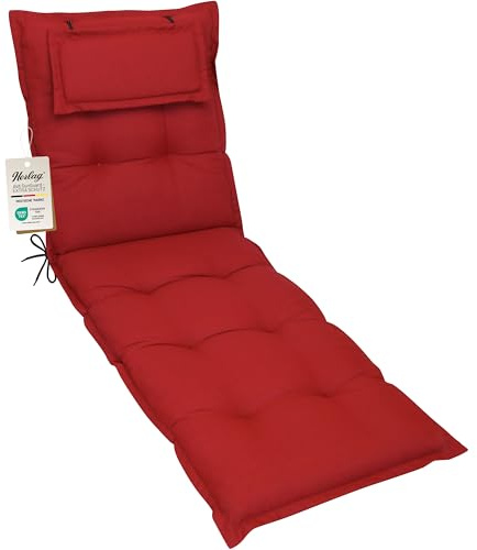 Herlag Liegenauflage AVA Sun-Guard 190x60x9cm | Gartenstuhlauflage mit UV-Schutz gegen Ausbleichen | Extra dickes Liegekissen 9 cm mit Kopfpolster | Liegepolster mit Deluxe-Komfort | Öko Tex 100 | Rot