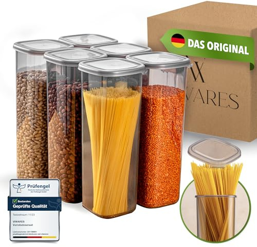Viwares Förvaringsburkar med lock, lufttäta, set med 6 st. BPA-fria, förvaringsburkar för müsli, mjölförvaring, kök, praktisk arrangör kök, matbehållare för matförvaring