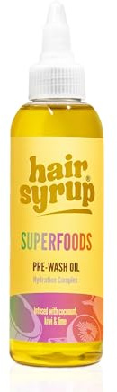 Hair Syrup Superfoods Pre-Wash Hair Oil for Damaged, Dehydrated Hair, 100ml | Vegan, 100% Natural Hair Oil with Coconut, Kiwi & Lime For Hair Needing TLC | 12 Nutrient-Rich Ingredients