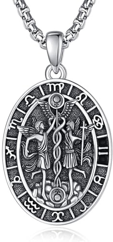 ADMETUS 12 stjärntecken halsband silver 925 stjärntecken hänge smycken oval stjärntecken konstellation kedja gåvor för män med 2,5 mm 50 cm + 2 tum rolokedjor, Sterlingsilver, Ingen ädelsten