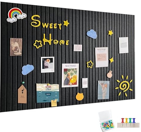 90x60cm Grande Planche à Pinces en Feltre Autocollante, Tableau en Feltre avec 30 Épingles à Message, Tableaux Mémo avec Épingles pour Bulletin, Décoration Murale pour Bureau, Cuisine, Photos, Mémos