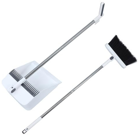 VALICLUD 180grado Scopa e Paletta Pieghevole in Acciaio Inossidabile con Manico Scopa Girevole Gradi Paletta Denti Pettine per Pulizia dei Pavimenti
