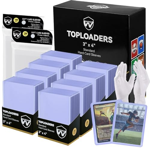 WAIZHIUA Confezione da 400 custodie trasparenti per carte collezionabili, Toploader a doppia protezione, standard da 3 x 4, per MTG, calcio, carte sportive, include guanti (Hard 200 e Soft 200)