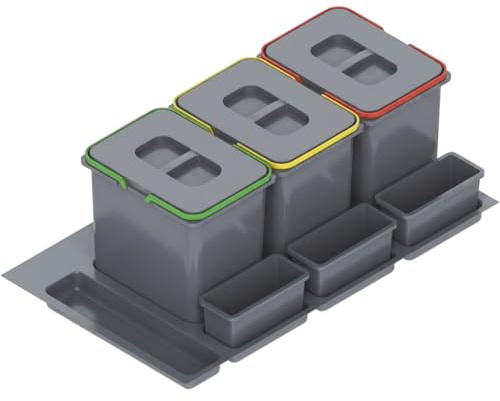 REJS Sistema per Raccolta Differenziata Cucina per Mobile da 90 cm a 3 Scomparti 80,3x49x30 cm (3x 15L) con Coperchio Raccoglitore da Incasso