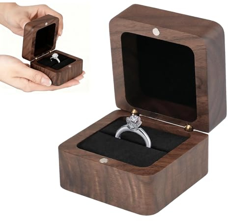 Ringbox Holz, Ringbox Hochzeit 6x5.5x4cm Vintage Massive Walnuss Ring Box
