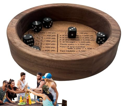 Genérico Juego De Dados con Bandeja De Madera – Tamaño Estándar | Set De Dados Clásico Y Tablero De Lanzamiento | Bandeja Resistente con Bordes para Noche De Juegos En Familia, Fiestas Y Viajes