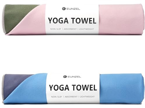 Eunzel 2 Pack Hot Yoga Towel, Reversible Two-Tone Non-Slip Yoga Mat Towel, Sweat Absorbent for Hot Yoga, Pilates and Workout, 72 x 26.5, Navy& Blue/Army Green& Pink