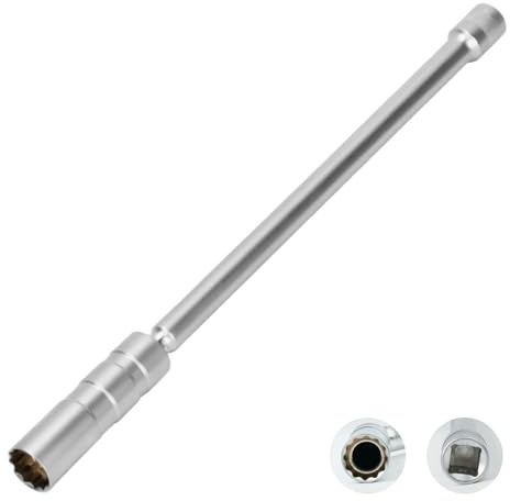 RowGlow llave de bujías 16 mm 3/8 12 caras larga 293 mm, llave bujias larga 16 mm 12 caras 3/8 para automóviles, acero al cromo-vanadio(16cm)