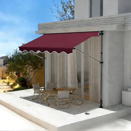 JHIAADEY Tenda Da Sole Retrattile,Tenda Da Sole A Morsetto Per Esterno,Tenda Manuale Con Manovella,L'Angolo E L'Altezza Sono,Rendendolo Adatto For Ingressi,Balconi(Burgundy,2M/6.5FT)