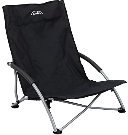 Andes Black Low Folding Beach/Fishing/Camping Deck Chair Outdoor Garden Lounger