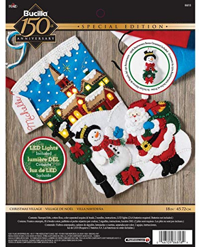 Bucilla 18-Inch Christmas Stocking Felt Appliqué Kit, 86818 Christmas Village