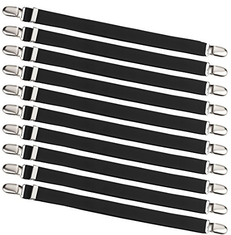 DESERMO 10er Set EXTRALANG Betttuchspanner mit Metallclips | Hochwertiger Spanner für Bettlaken | Betttuchspanner verstellbar 200cm Länge | Stabiler Bettlakenspanner Kreuz & quer einsetzbar (Schwarz)