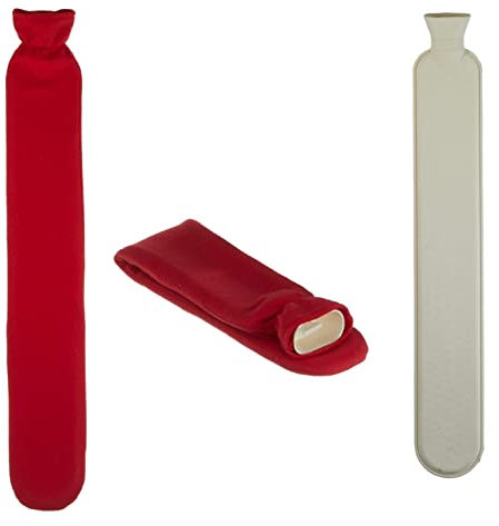 Geschenkestadl XL Wärmflasche 2 Liter Schlauch Extra Lang Bezug 72cm Rot