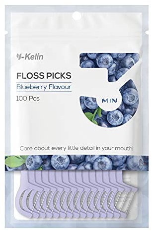 Y-Kelin Filo interdentale, 100 pezzi per stuzzicadenti per filo interdentale, bastoncino per denti, plettri per denti, per la pulizia dei denti (mirtillo, 100 pezzi)