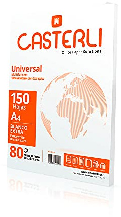 CASTERLI Papel A4, 150 hojas, 80 g/m², extra blanco, multiuso para impresora