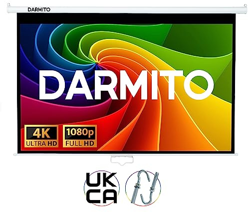 Darmito 120 16:9 Pull Down Manual Projector Screen, Ultra HD 3D 4K 8K Matt White +1.2 Gain, For Meeting School Home Cinema Theater Movie TV DVD Indoor