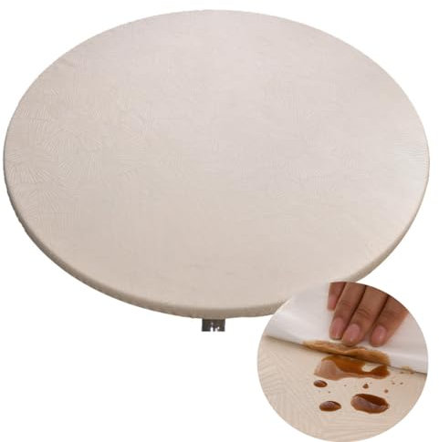 Morbuy Tischdecke Rund Outdoor 80 cm, Plastik Tischdecke Abwaschbar Beige Wachstuch tischdecke Wetterfest Klein Table Cloth für Küche, Garten, Außenbereich(für Tische von 65 bis 70 cm)