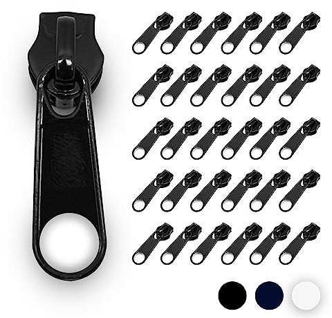 DOJA Barcelona | Tirador Cremallera | 25mm | Pack 30 | Cursor Cremallera Numero 3 | Negro | Deslizador Cremallera Costura | Tirador de Cremallera Ropa, Abrigo, Chaquetas, Falda, Sacos de Dormir
