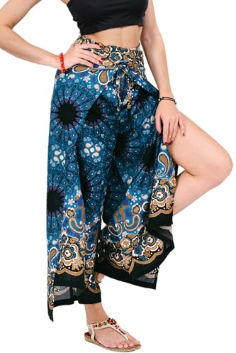 YOUR COZY Pantalon Palazzo à Jambes Larges pour Femme pour Yoga, Salon, Hippie, Sarouel, Pantalon Fluide, Taille réglable de 68,5 à 89,9 cm.