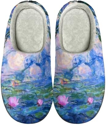 DISNIMO Claude Monet Poster Slippers for Women Indoor And Outdoor Soft Plush Lightweight Womens House Slippers Slip-on Cozy Indoor Outdoor Slippers, Slip on Anti-Skid Bedroom Slippers for Girls Ladies
