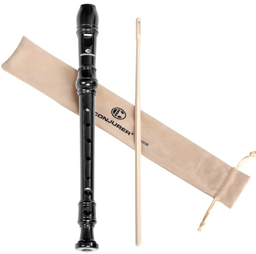 Soprano Recorder Instrument for Kids Student - German Fingering 8 Hole Flute ABS Descant Recorders for Beginners 3pcs Removable with Cleaning Rod and Storage Bag, Black