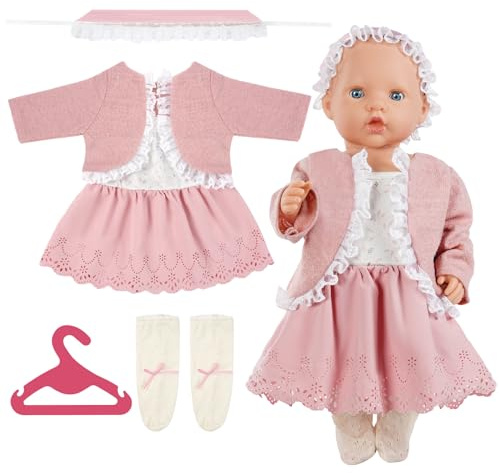 Aolso Baby Doll Clothes for 14-18 Inch Inch Doll 35-45 cm Baby Doll, New Doll Clothes Outfits, Pink Dress with 1 Coat hanger, New Born Baby Dolls Girls Birthday
