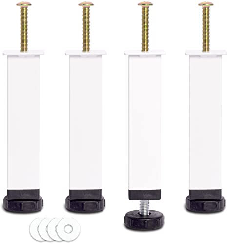 HAOMEO Pied de Lit, Pieds pour Sommier à Lattes Universel | Hauteur: 30cm(+2cm) Reglable | Design: Blanc | Matériel: Metal | Carré: 3x3cm | pour Les Cadres | avec Boulon M8×60mm | Lot de 4