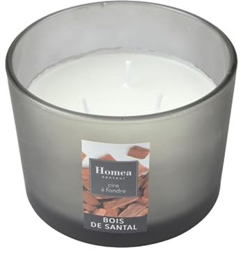 Homéa, Bougie Verrine 3 Mèches D11 x 8 cm Essentiel Parfum Bois de Santal