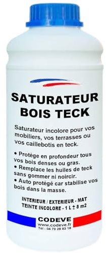 Saturateur Teck - Codeve Bois - 1L - Intérieur/extérieur - Pour La Protection De Votre Mobilier, Terrasse Ou Caillebotis En Teck.
