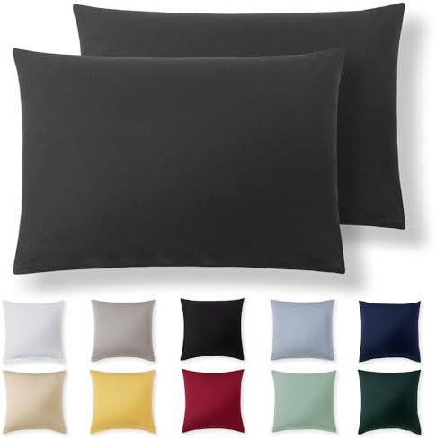 Alreya Kissenbezug 50 x 70 cm (2er Set) - Anthrazit - 100% Jersey Baumwolle - Kissenhülle für Kissen 50x70 cm, Jersey Kopfkissenbezüge, Superweicher Kissenbezüge 50x70 mit Reißverschluss