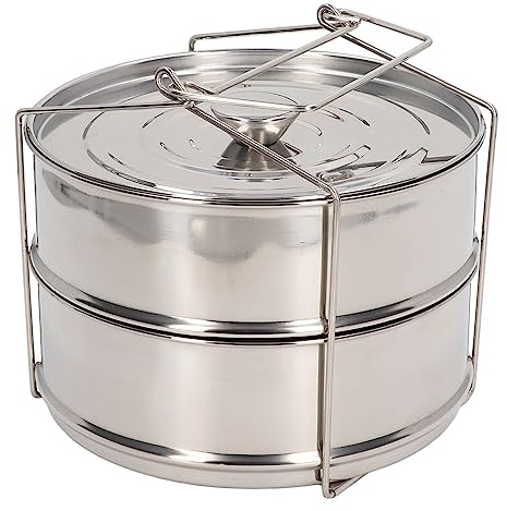 Kelepu 2 Tier Stackable Steamer Insert Pans, Stainless Steel Steamer Insert for Pot Pressure Cooker Accessories 6QT for Cooking Meat Dumplings Vegetables Fish