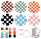 WATINC Checkerboard Punch Needle Coaster Kit - 22Pcs Crafts Punch Needle Coasters Kits for Beginners, Checkerboard Patterns Coaster Tufted Rug Pads with Adhesive Felt Yarns Embroidery Hoop Instruction