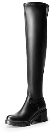 DREAM PAIRS Bottes Hautes à Talon pour Femmes Tendance Bottes Au-Dessus du Genou Confortable,Size 38,Noir-PU,SDOB2406W