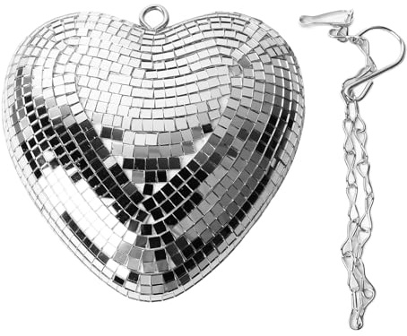 Boule à Facettes en Forme de Cœur, Boule à Miroir Réfléchissante, Décoration de Boule Disco avec Chaîne à Crochet pour Fête KTV Bar (Argent)
