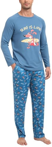 Jahetuul Conjunto de Pijama Largo Hombre de Algodón para Invierno - Estampado, Dos Piezas, Ropa de Estar en Casa