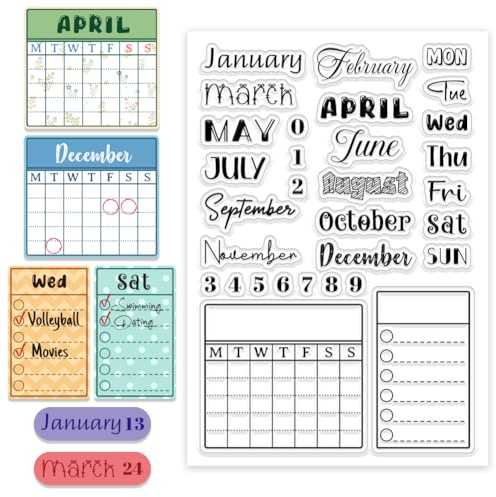 CHGCRAFT Mes Semana Calendario Claro Sello Personalizado Silicona Claro Sellos para DIY Scrapbooking Álbum de Fotos Tarjetas Decorativas Hacer, Palabras, 6.3x 4.33x 0.12 pulgadas